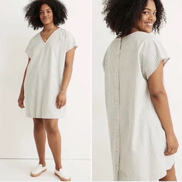Madewell Dresses & Skirts - Madewell White & Blue Striped Cotton Dress – Size XS